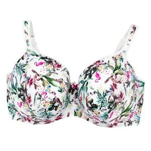 Cacique Lightly Lined Balconette Underwire Bra Size 46H Tropical Flamingo Print